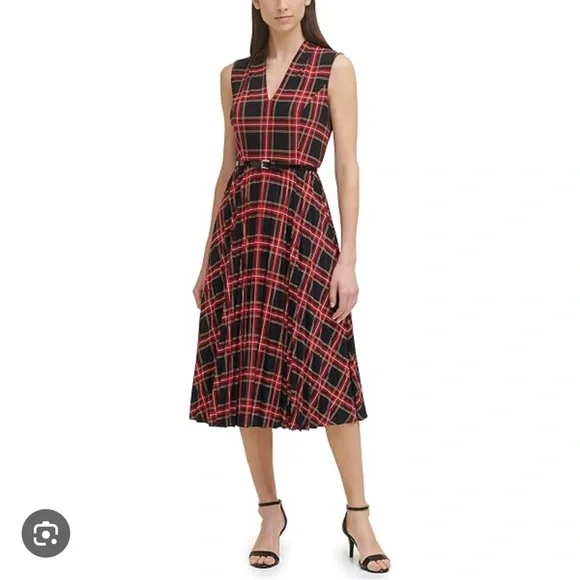 Tommy Hilfiger | Dresses | Tommy Hilfiger Red And Black Aline Midi Dress |  Poshmark